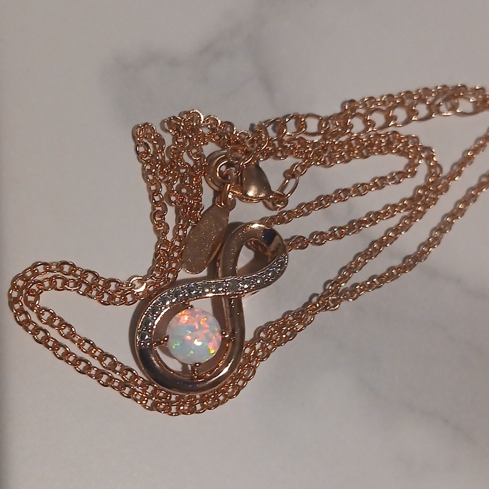 18K Rose GP Opal Infiniti Pendant Necklace NWOT